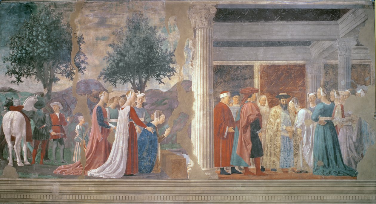 Gerçek Haç Ağacına Tapan Sheba Kraliçesi ve Gerçek Haç Efsanesi döngüsünden Kral Süleyman (c.1015-977) tarafından Sheba Kraliçesi