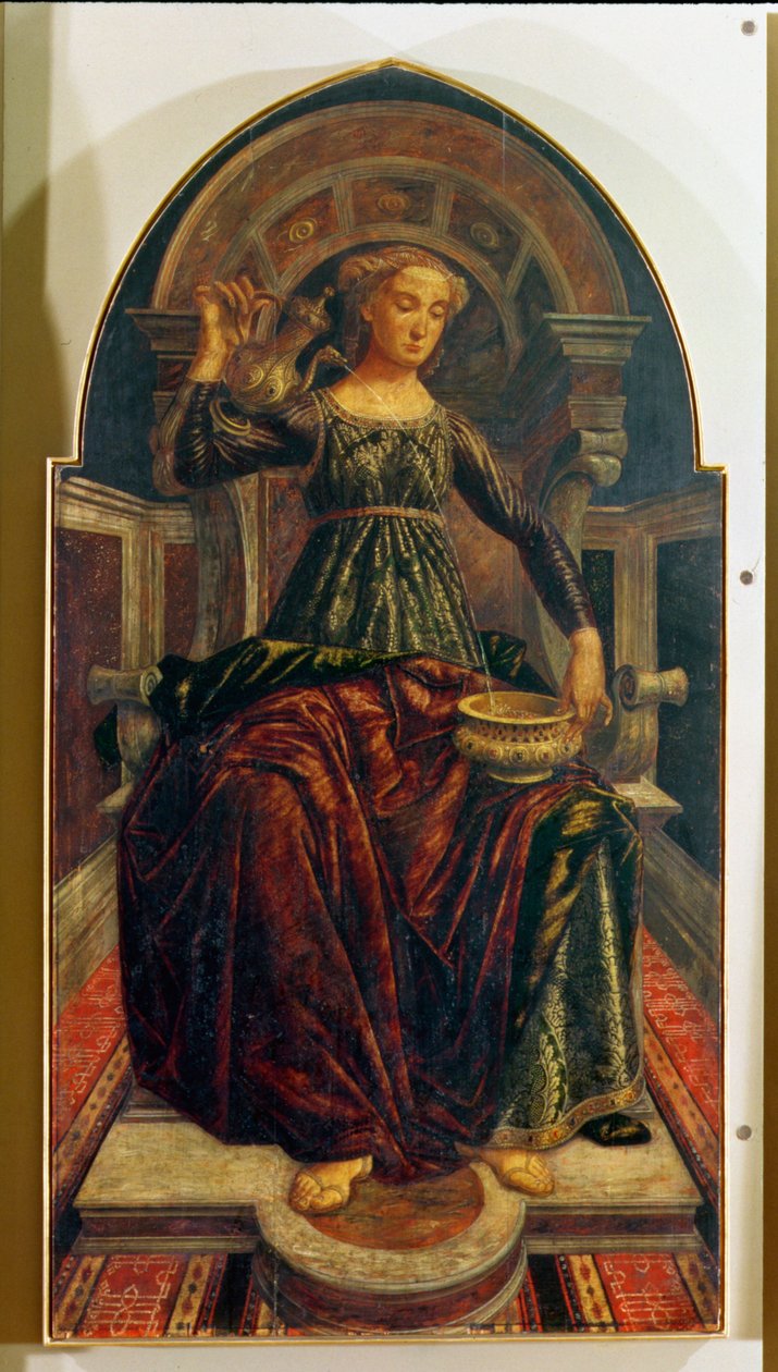 Temperance, Merchant's Guild Hall'un Konsey Odası için tasarlanan Faziletleri tasvir eden bir dizi panelden, 1469 (panelde tempera) by Piero del Pollaiolo