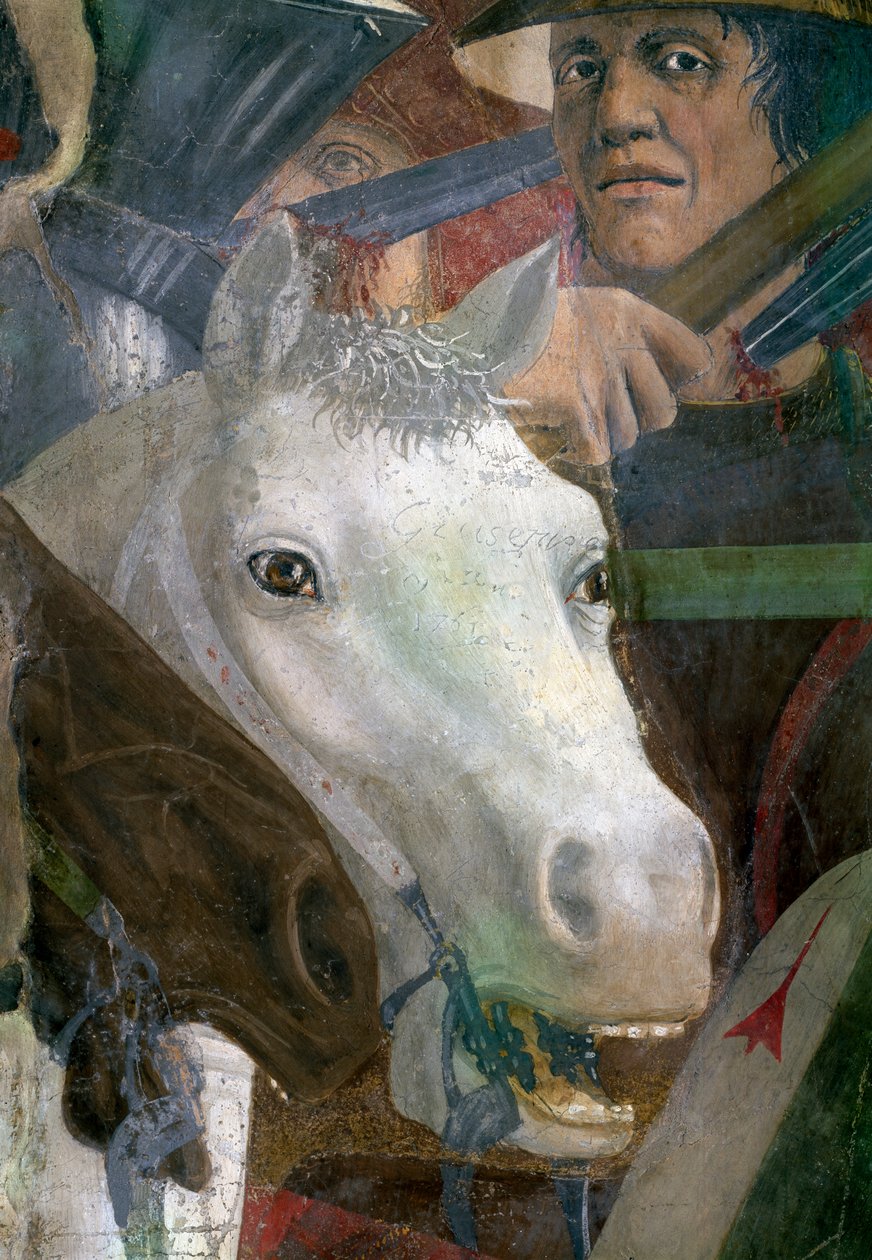 Gerçek Haç Efsanesi, Herakleios ve Kisra Savaşı, at ve asker detayı, tamamlanmış 1464 fresk by Piero della Francesca