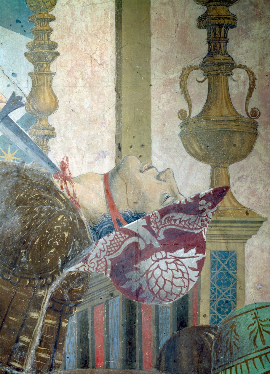 Gerçek Haç Efsanesi, Herakleios ve Kisra Savaşı, boğazı kesilmiş bir adamın detayı, 1464 fresk tamamlandı by Piero della Francesca