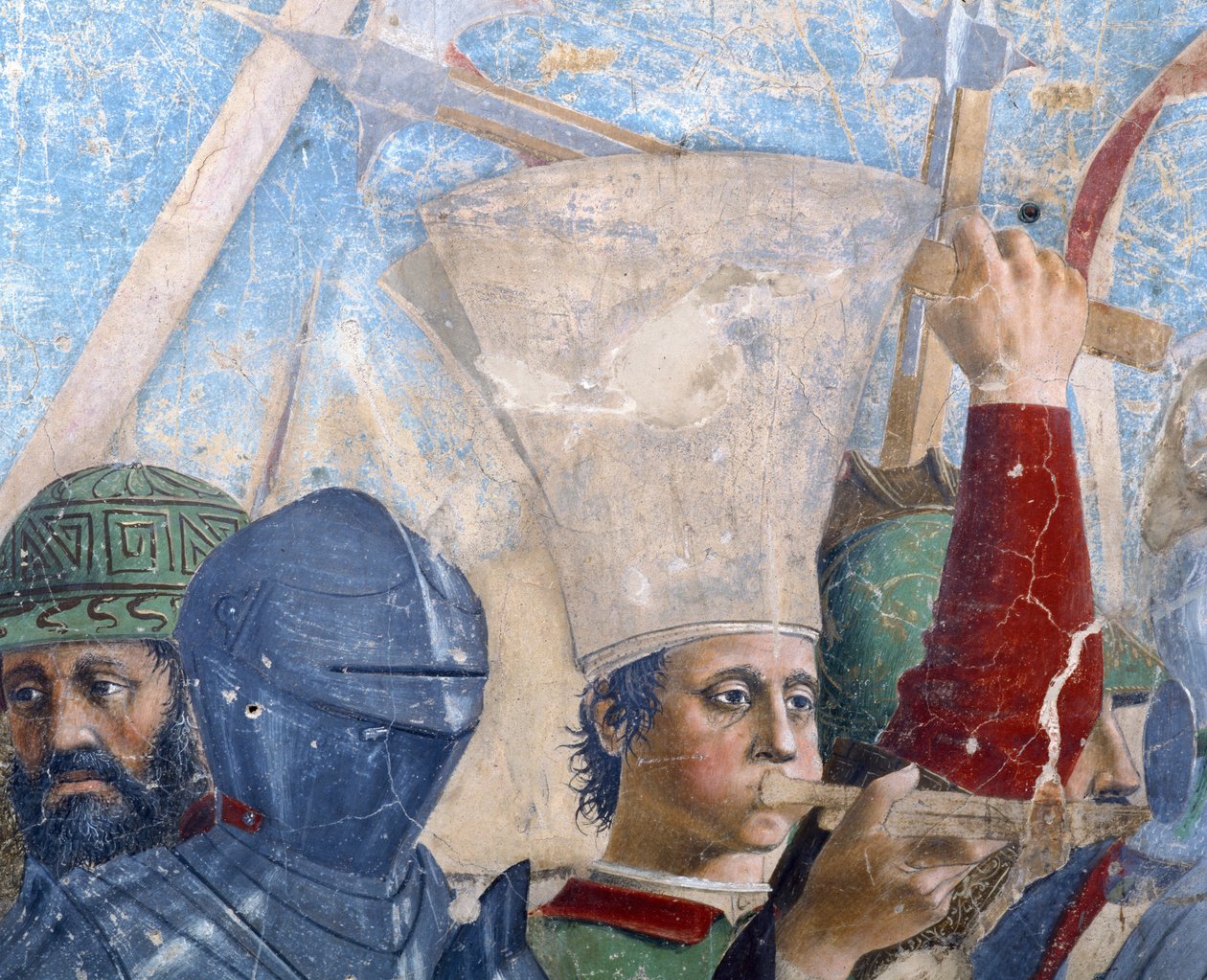 Gerçek Haç Efsanesi, Herakleios ve Kisra Savaşı, bir trompetçi detayı, 1464 fresk tamamlandı by Piero della Francesca