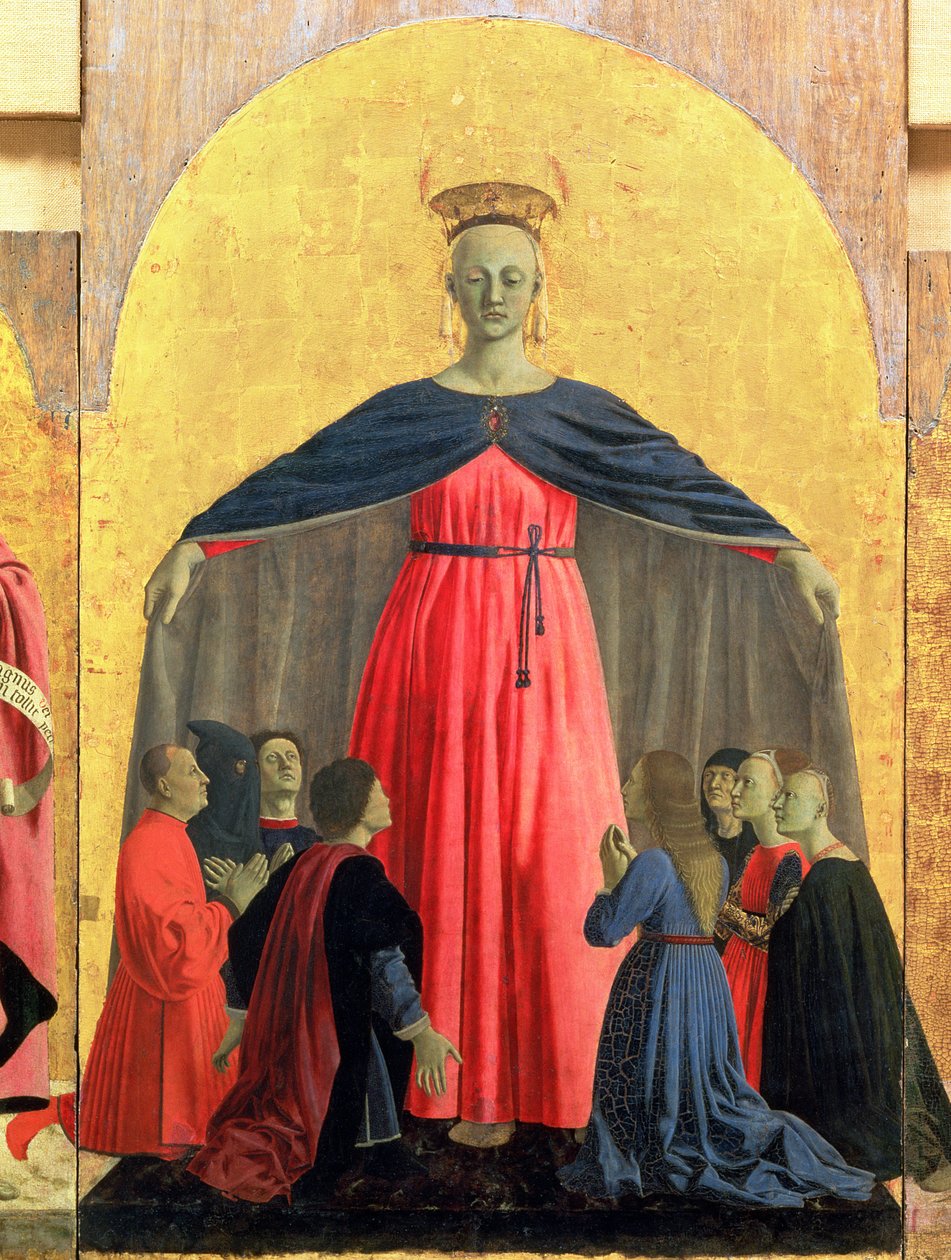 Merhamet Madonna, Misericordia altar panosundan orta panel, 95884 panel detayında 1445 tempera by Piero della Francesca