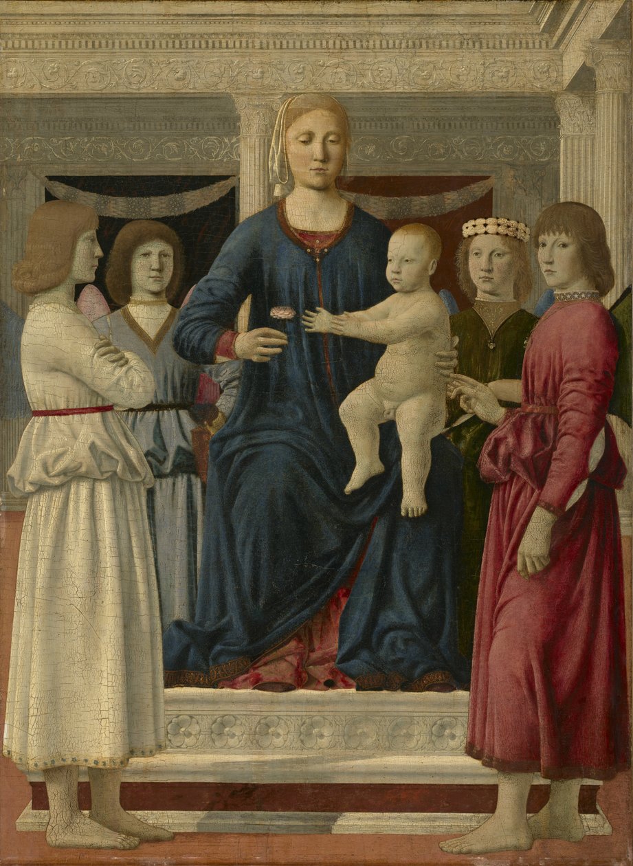 Dört Melekle Enthroned Bakire ve Çocuk, c.1460-70 by Piero della Francesca