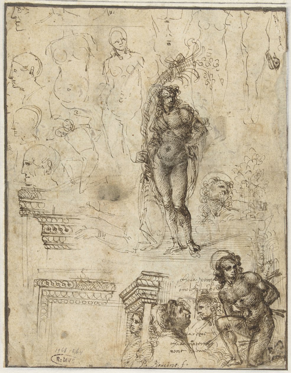 Başlıklar, Figürler ve Mimari Fragmanlar ile Çalışma Formu Başlıklar, Figürler ve Mimari Fragmanlar ile Çalışma Formu by Piero di Cosimo (attributed to)