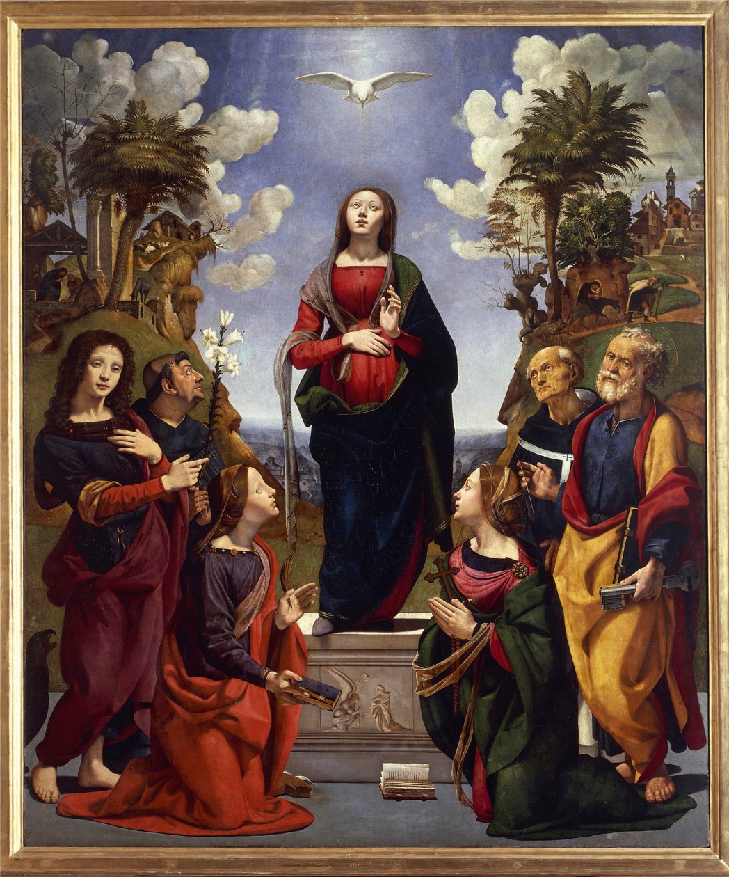 Azizler ile çevrili kusursuz gebelik, c.1500-05 (ahşap üzerinde tempera grassa) by Piero di Cosimo