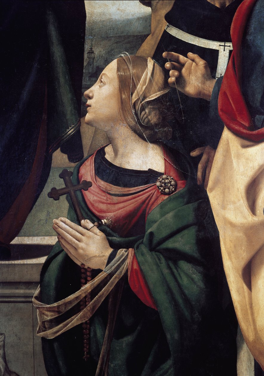 Antakyalı Aziz Margarita, 6 Aziz ile çevrili Immaculee anlayışının detayı. (Tuval üzerine yağlı boya, c. 1505) by Piero di Cosimo