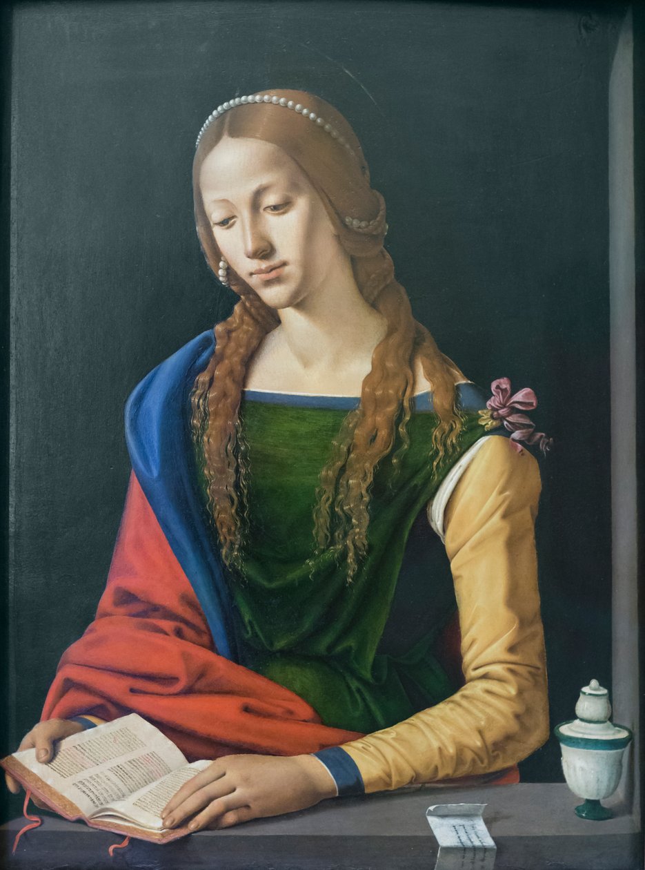 Saint Mary Magdalene okuması, 15. yüzyılın sonları (panel üzerine yağlı boya) by Piero di Cosimo