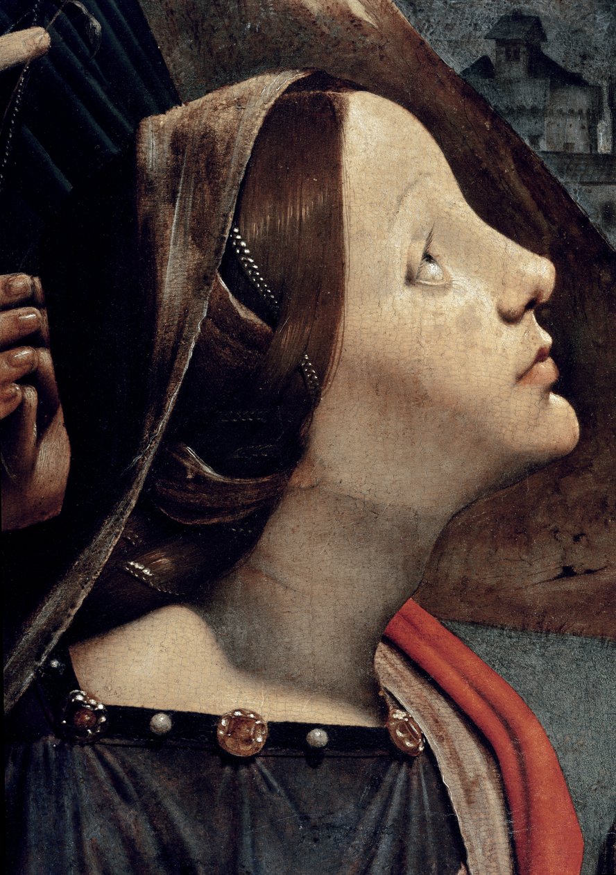 İskenderiyeli St. Catherine, azizlerle çevrili tahtta Bakire ve Çocuk detayı (panelde yağ ve mizaç, yaklaşık 1493) by Piero di Cosimo