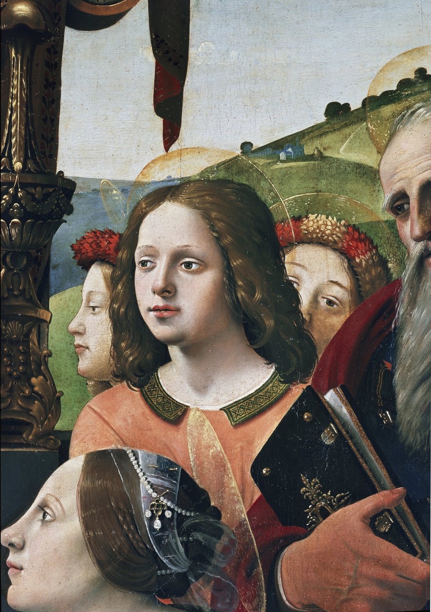 Azizlerle çevrili tahtta Bakire ve Çocuk, detay (panelde yağ ve tempera, yaklaşık 1493) by Piero di Cosimo