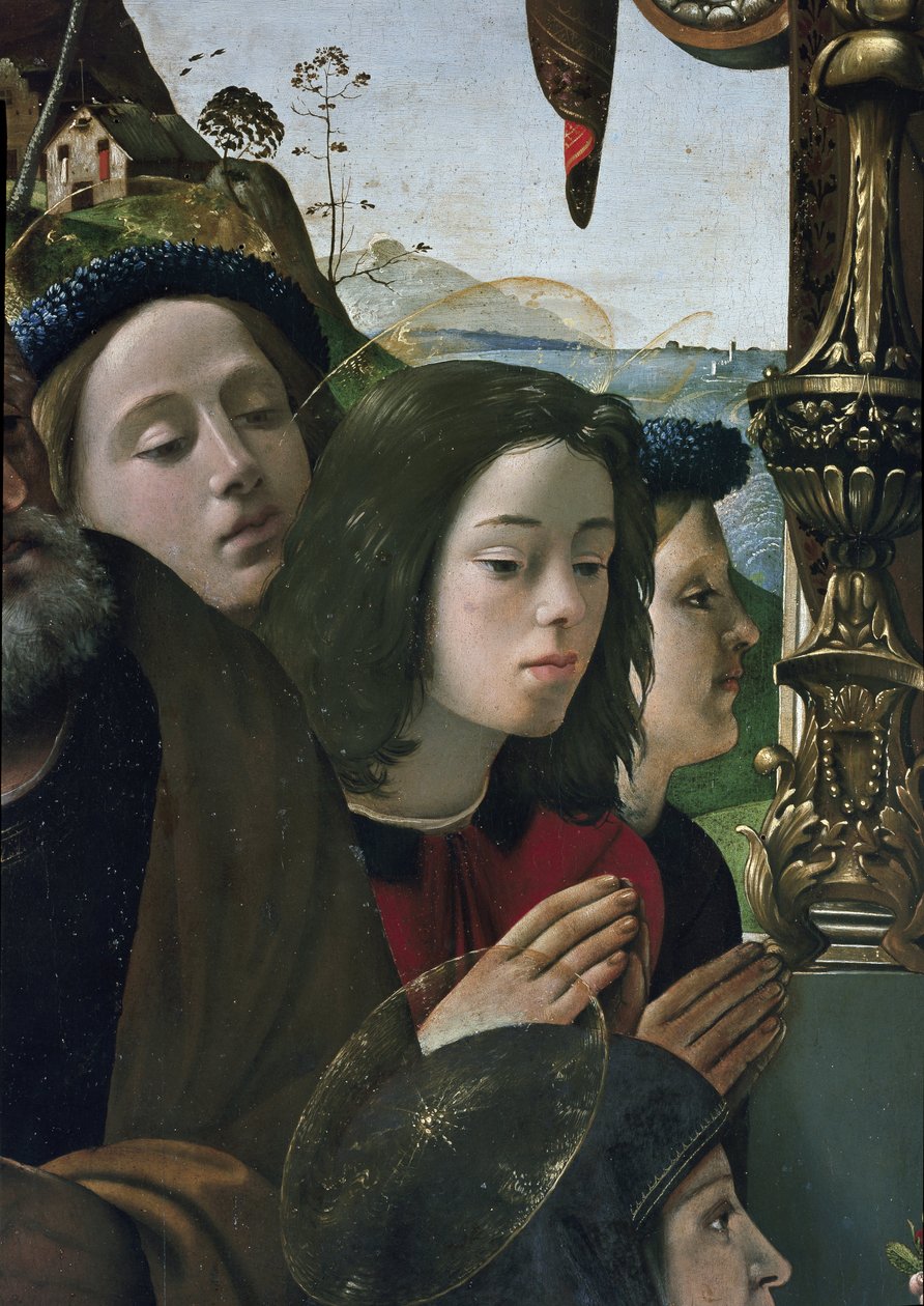 Azizlerle çevrili tahtta Bakire ve Çocuk, detay (panelde yağ ve tempera, yaklaşık 1493) by Piero di Cosimo