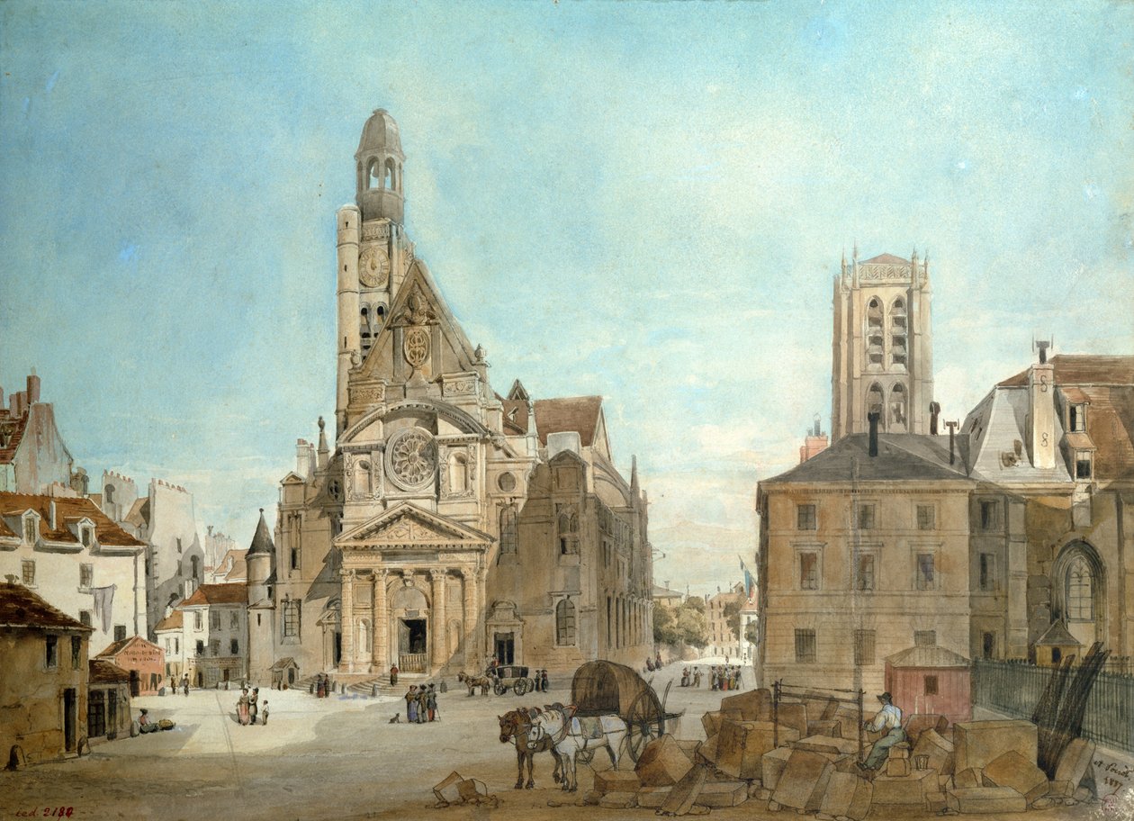 St. Etienne du Mont Kilisesi cephesi, Paris, 1837 (kağıt üzerinde wc) by Pierre Achille Poirot