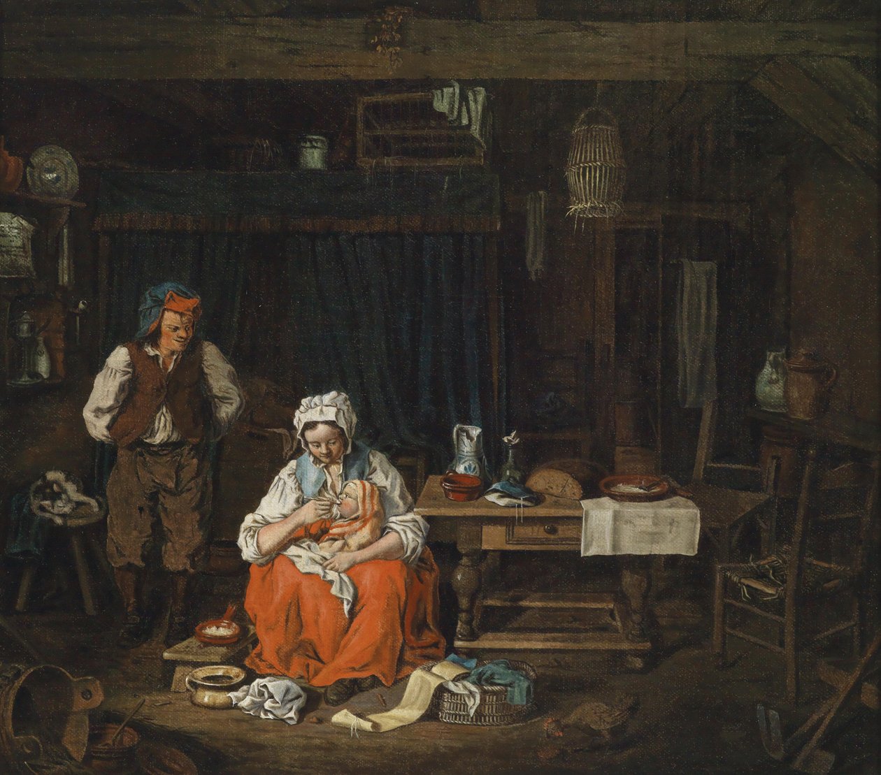 Emziren genç bir anne ile kırsal iç by Pierre Alexandre Wille