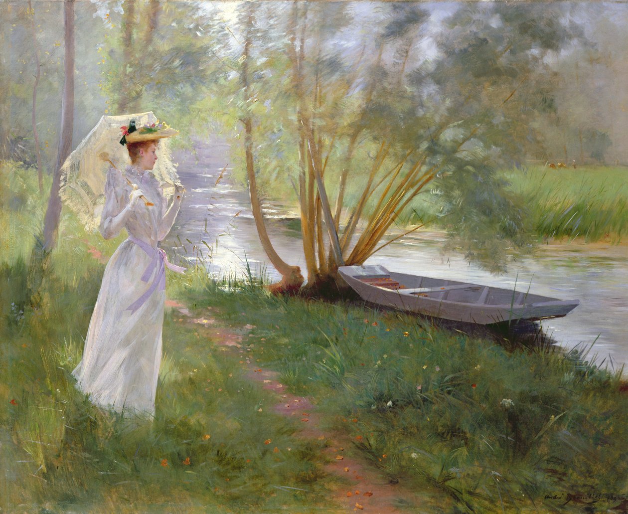Nehir kenarında bir yürüyüş, 1890 by Pierre Andre Brouillet