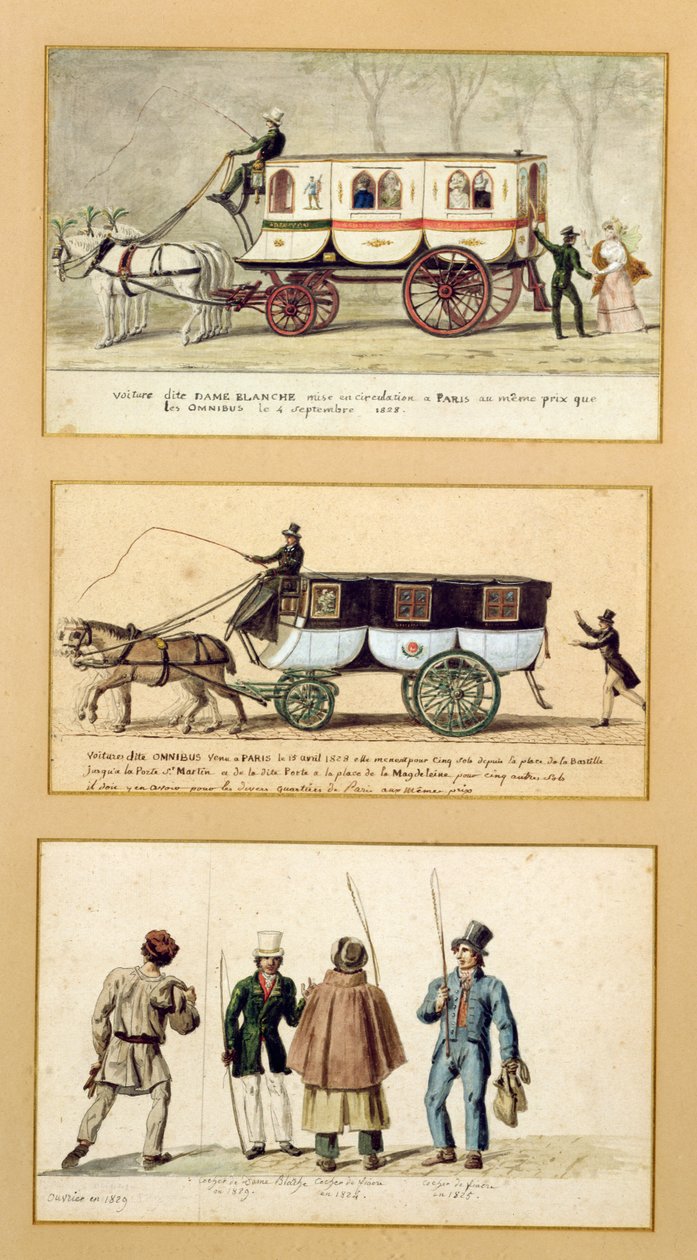 Bir Dame Blanche Arabası, Bir Otobüs ve Sürücüler, 1815-30 by Pierre Antoine Lesueur