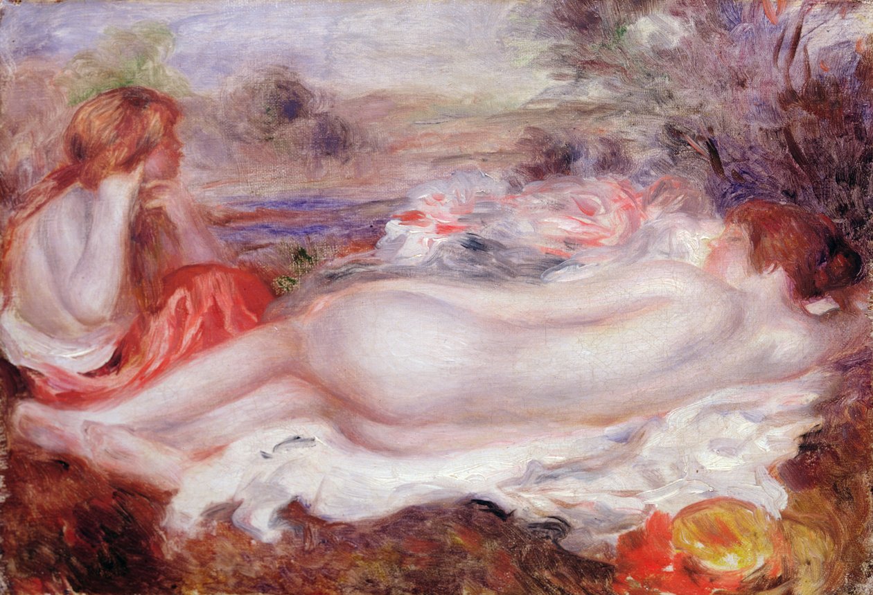 Yüzücü uzanmış ve genç bir kız saçını yapıyor, 1896 by Pierre Auguste Renoir
