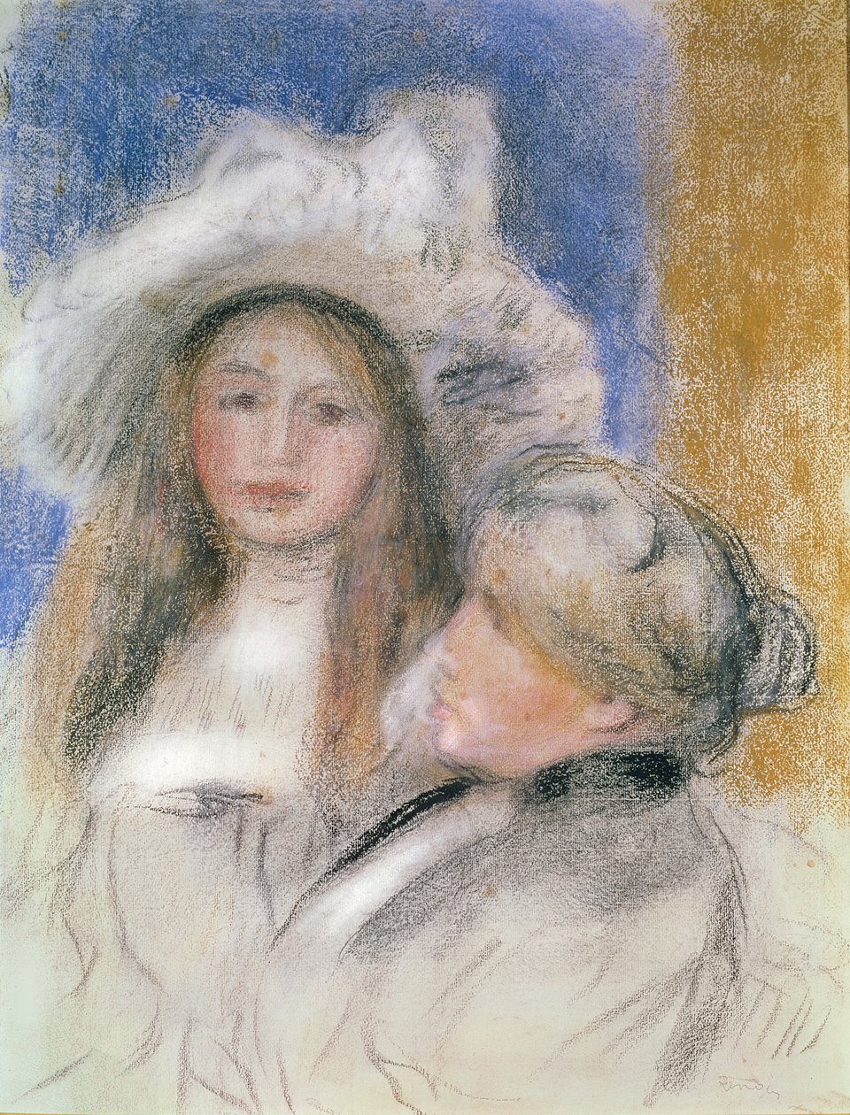 Berthe Morisot (1841-95) ve kızı Julie Manet (1878-1966) (kağıt üzerinde pastel) by Pierre Auguste Renoir