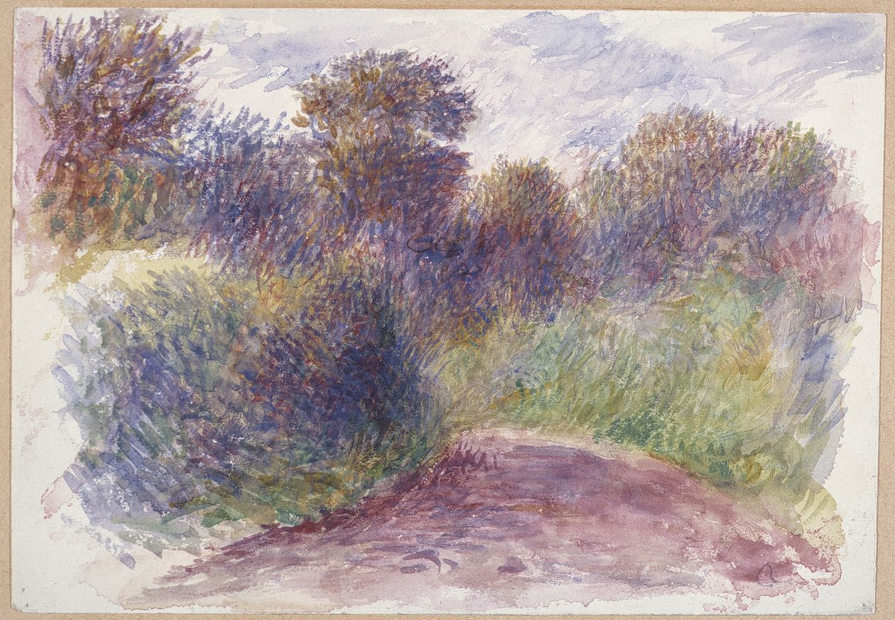 Country Lane (beyaz dokuma kağıt üzerine wc) by Pierre Auguste Renoir