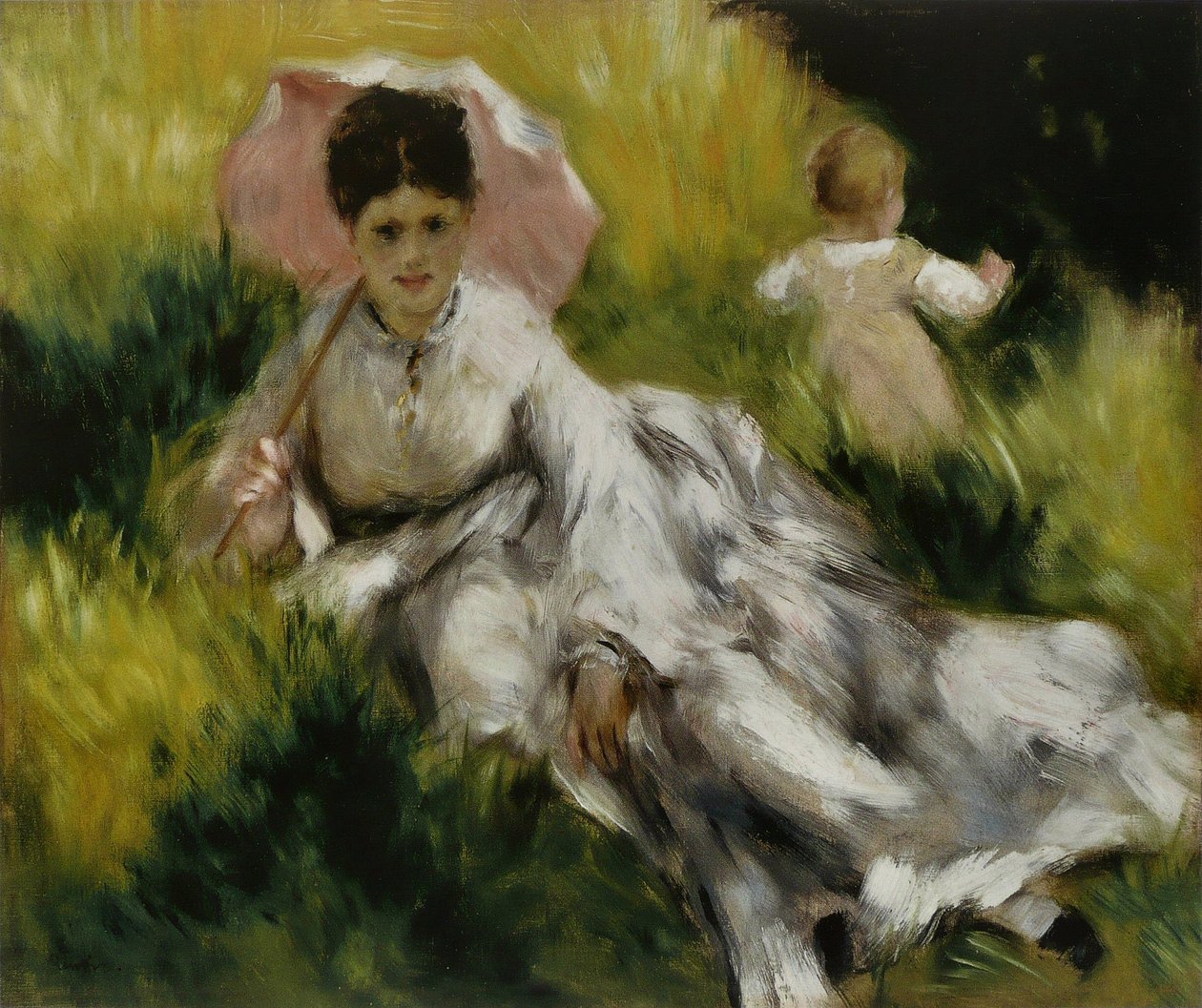 Şemsiye ve çocuk olan kadın by Pierre Auguste Renoir