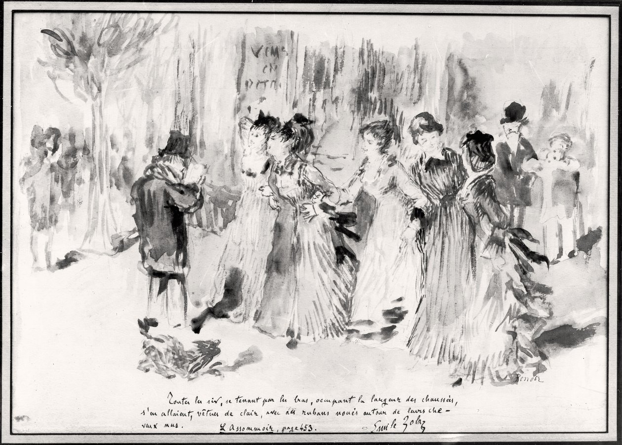 LAssommoir (1876-77) için çizim, Emile Zola (1840-1902), sayfa 453 (kağıt üzerinde yıkayın) by Pierre Auguste Renoir