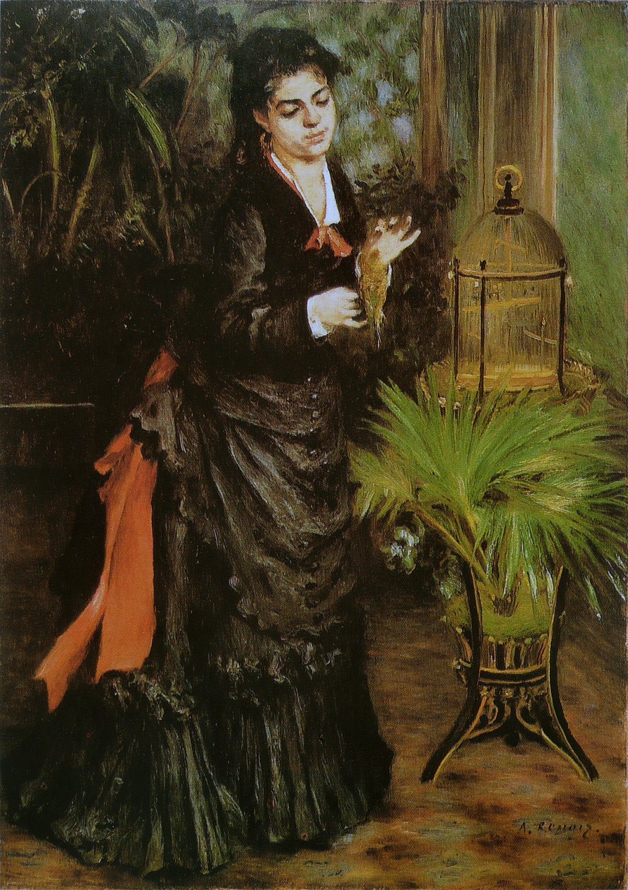 Muhabbet kuşu olan kadın by Pierre Auguste Renoir