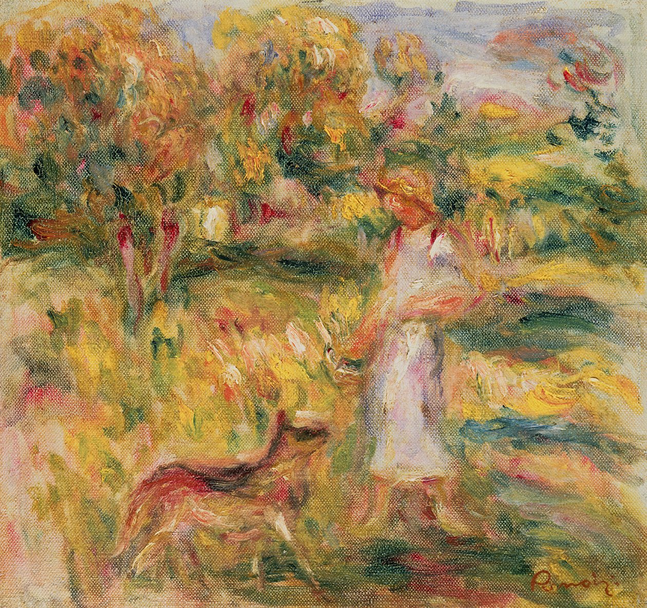 Sanatçının eşi ve Zaza ile manzara, c.1919 by Pierre Auguste Renoir