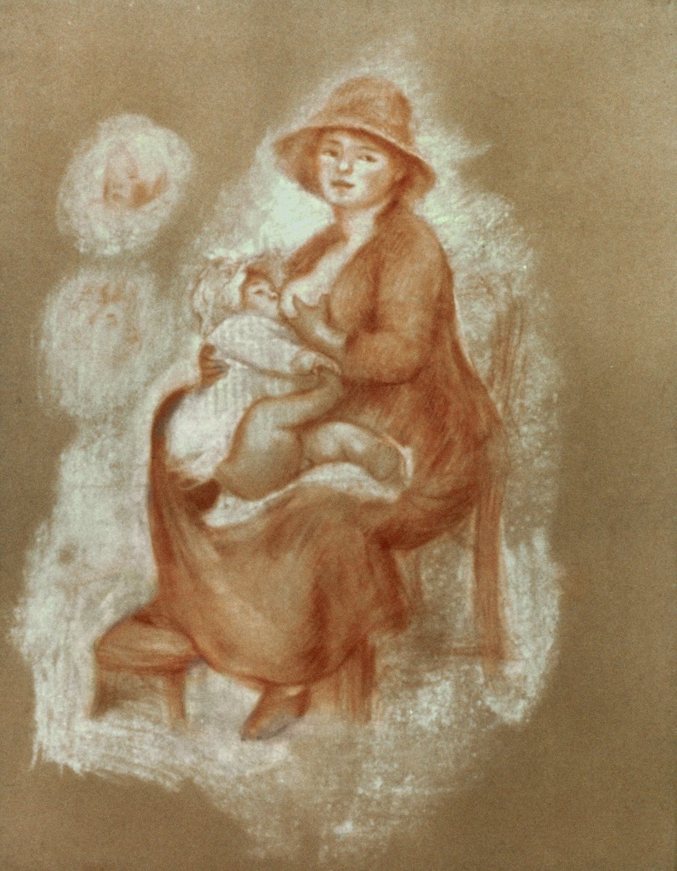 Annelik, 1885-6 (kağıt üzerinde kırmızı tebeşir) by Pierre Auguste Renoir