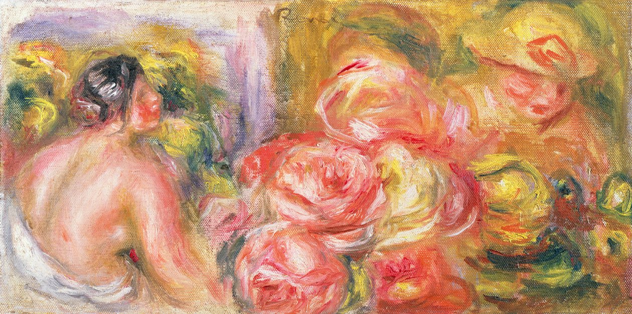 Şapkalı Güllü Çıplak Kız, 1916 by Pierre Auguste Renoir