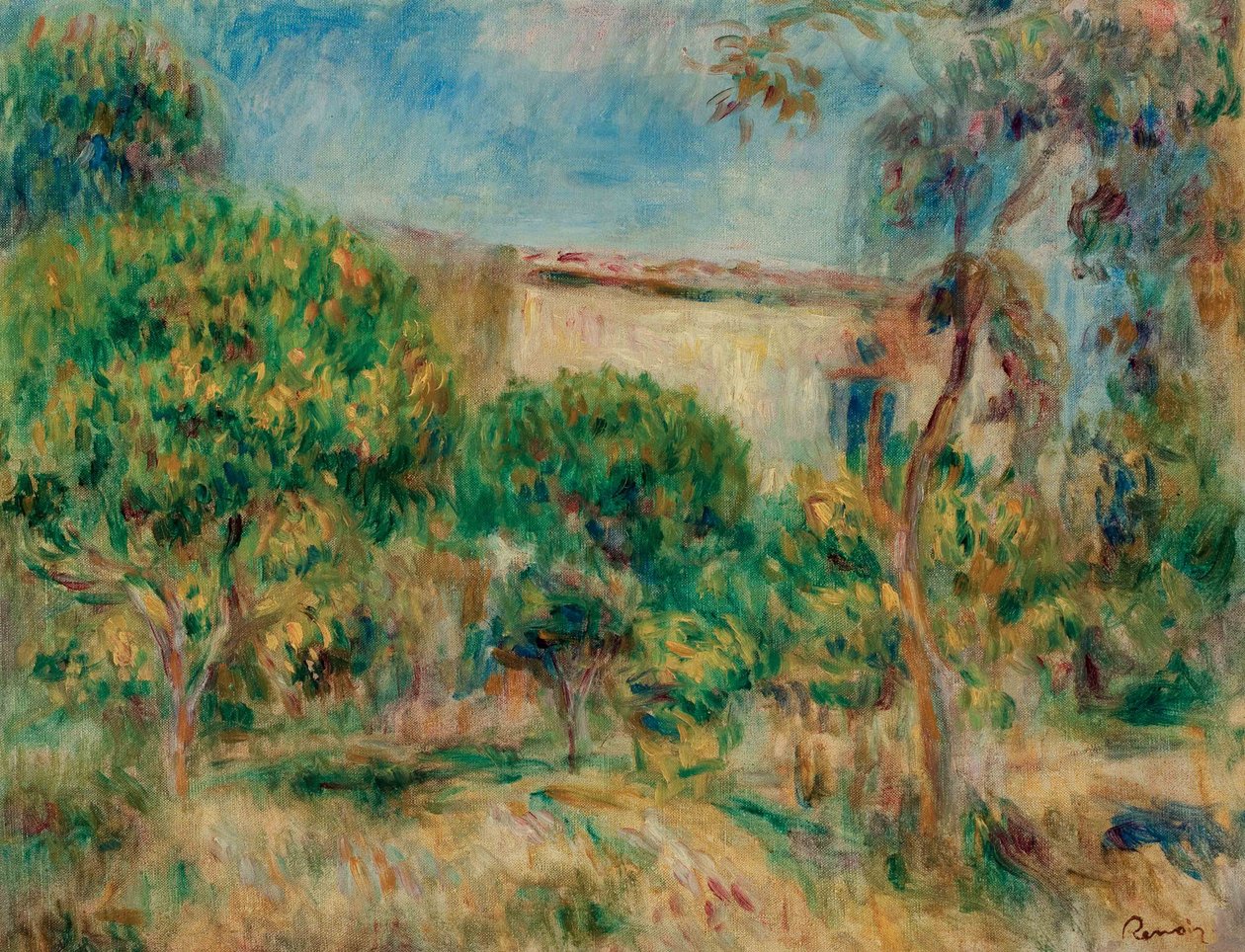 Manzara, çiftlikten görülen ev by Pierre Auguste Renoir