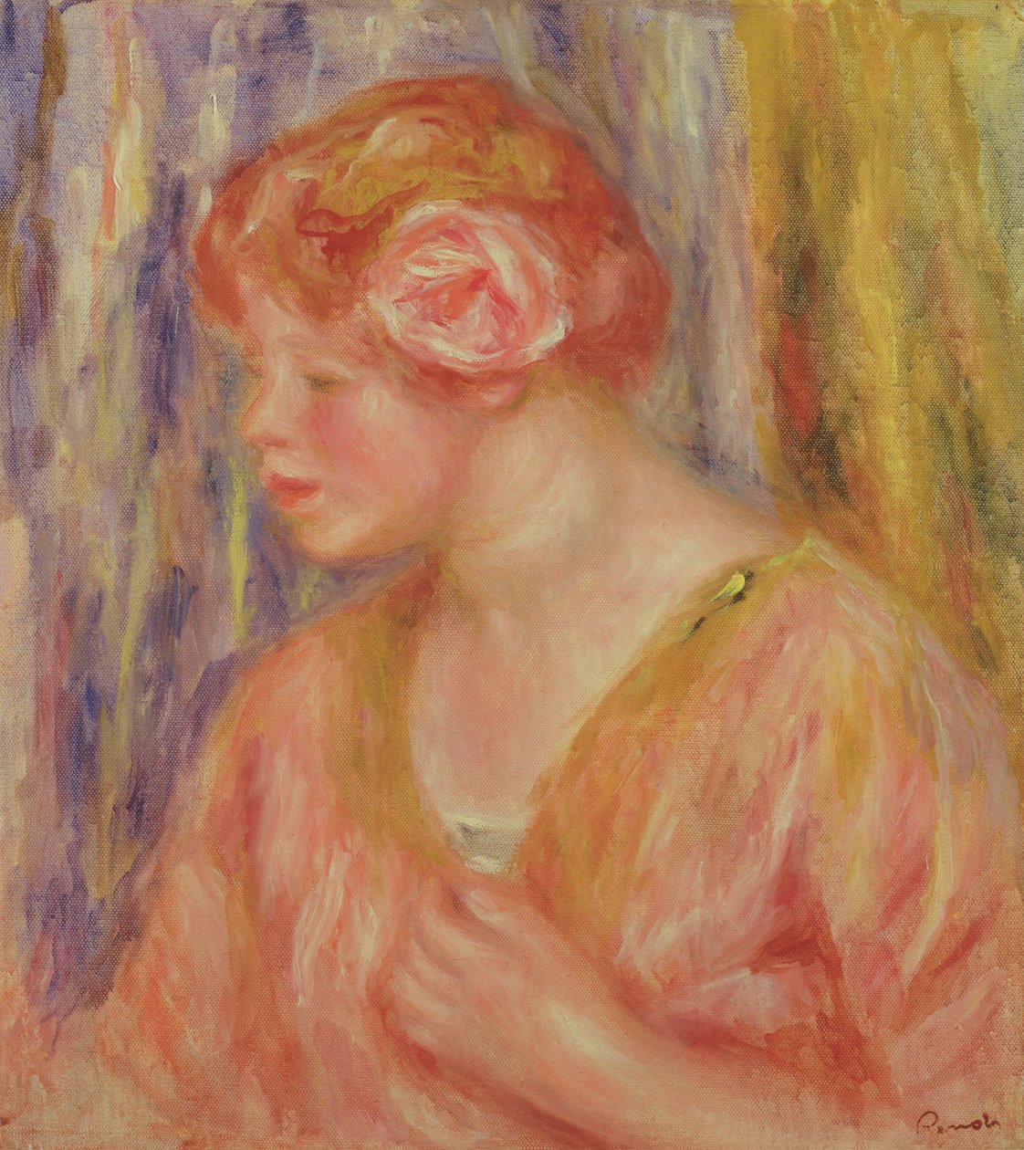 Saçında Güllü Kızıl Başlı Kadın by Pierre Auguste Renoir