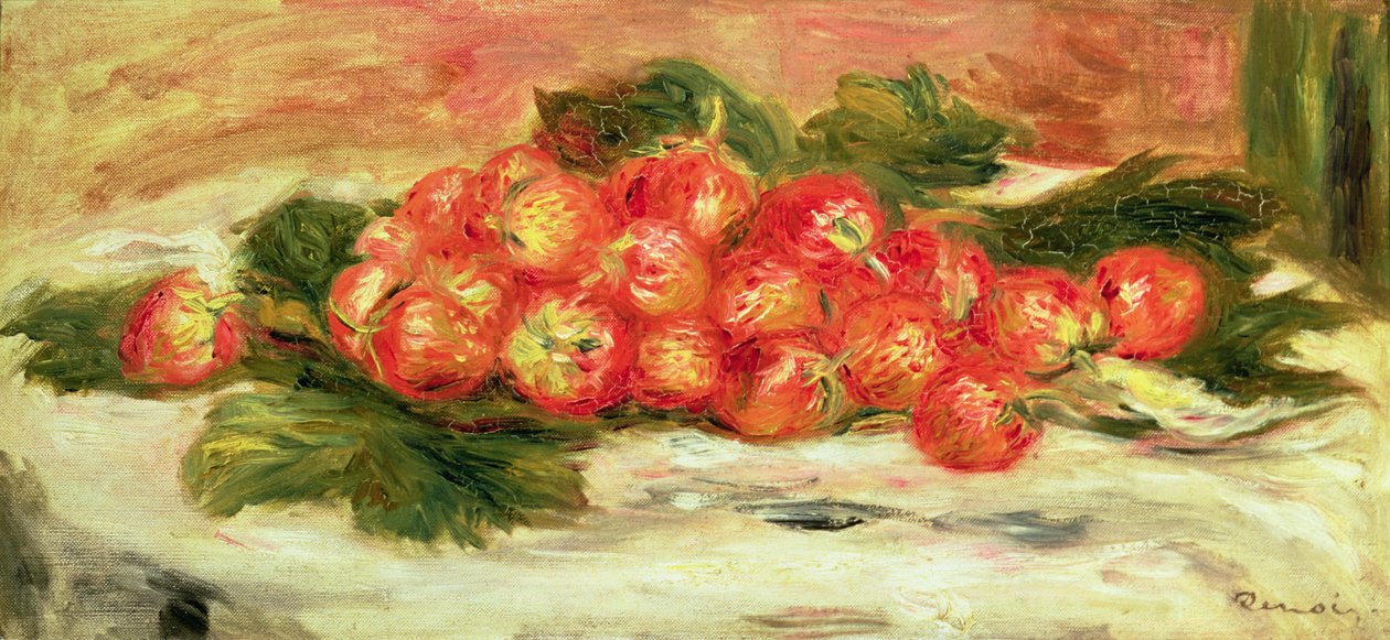 Beyaz bir masa örtüsü üzerinde çilek by Pierre Auguste Renoir