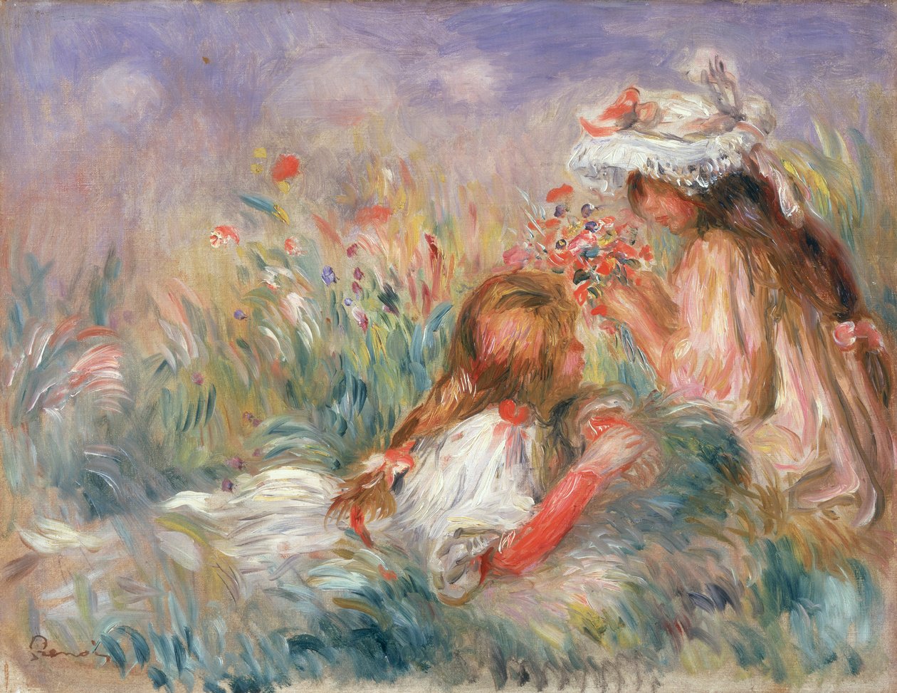 Çiçeklerin Arasında Oturan İki Çocuk, 1900 by Pierre Auguste Renoir