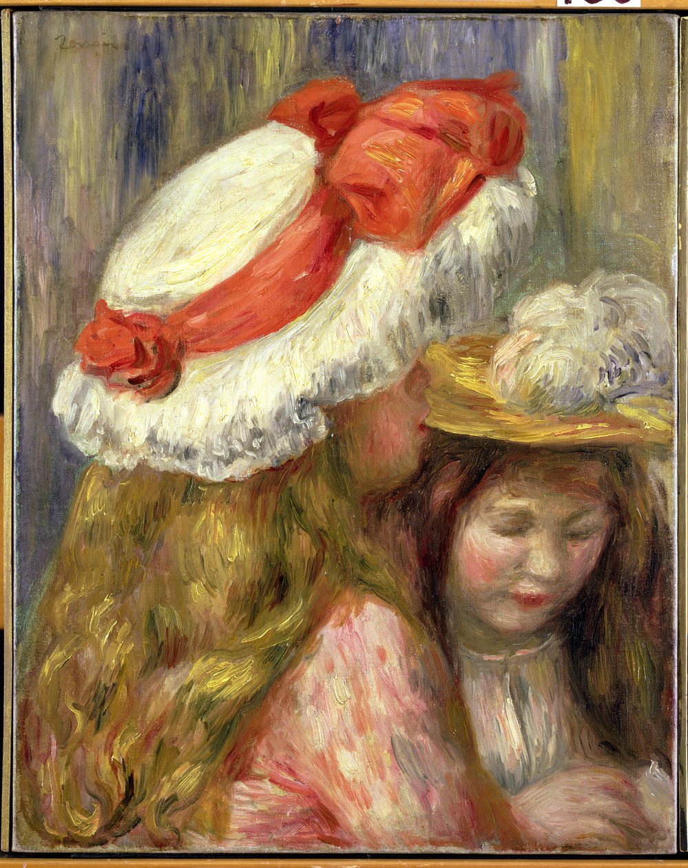 Şapkalı İki Kız, 1890 dolayları by Pierre Auguste Renoir