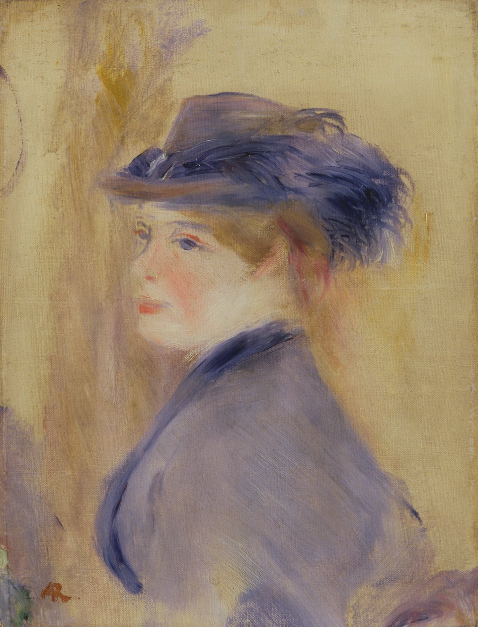 Tüylü Şapkalı Mavili Kadın, 1875 dolayları by Pierre Auguste Renoir