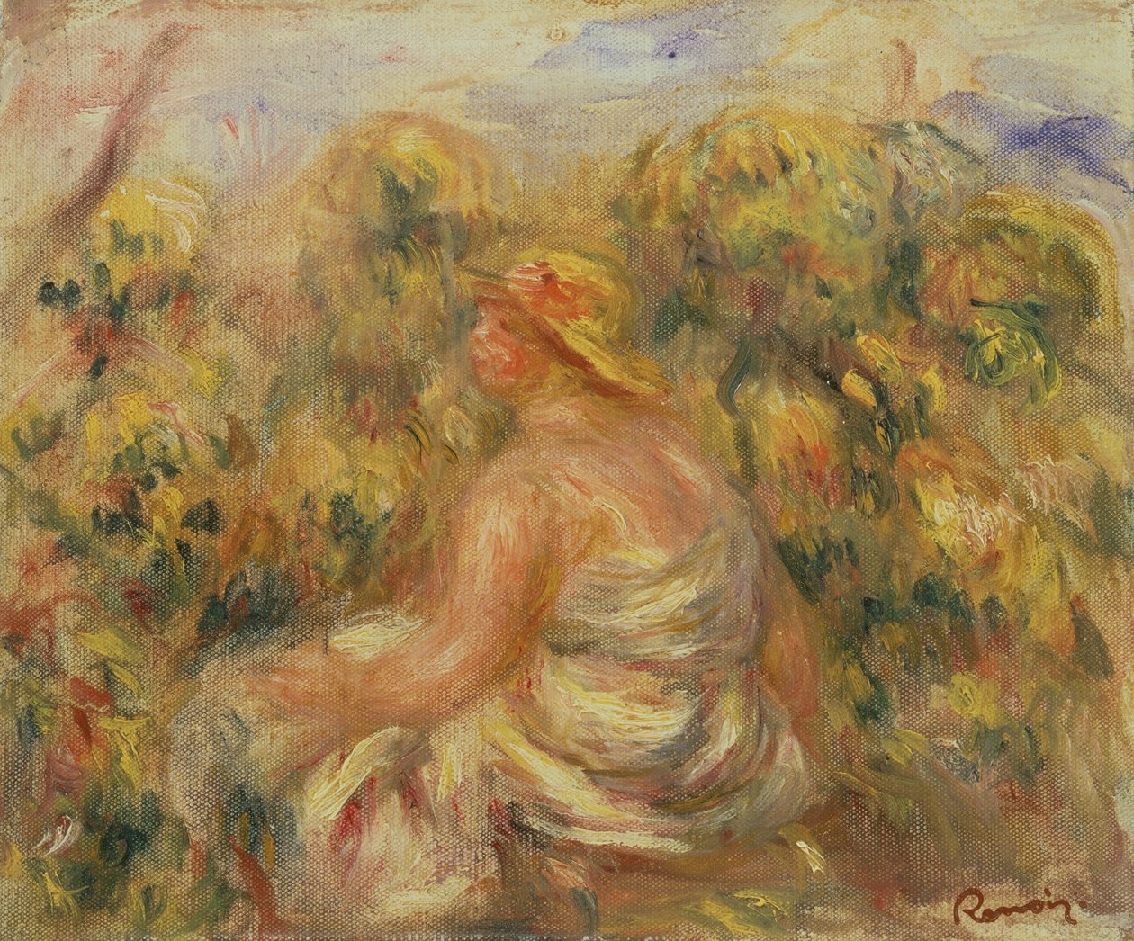 Manzarada Şapkalı Kadın C.1918 by Pierre Auguste Renoir