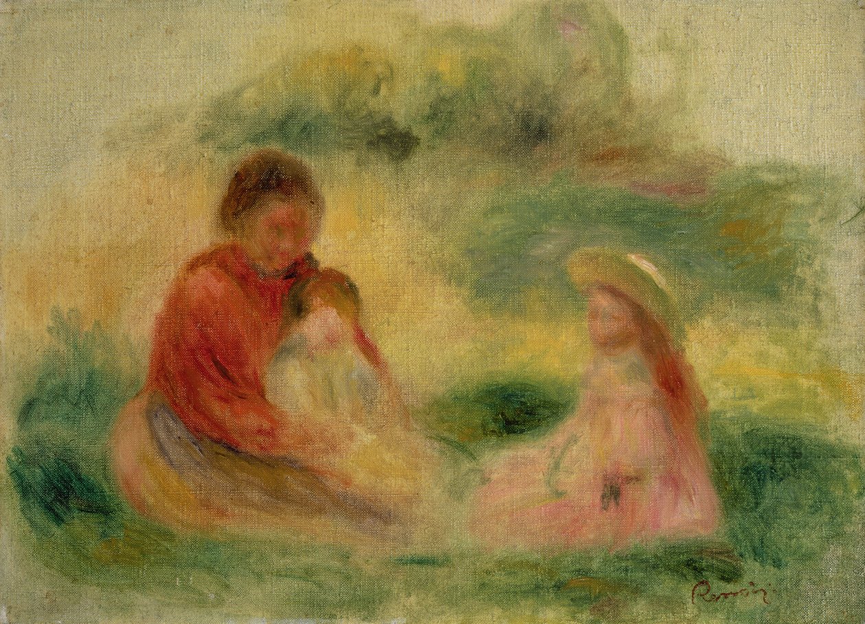 Yerde Oturan İki Çocuklu Kadın, 1902-03 by Pierre Auguste Renoir
