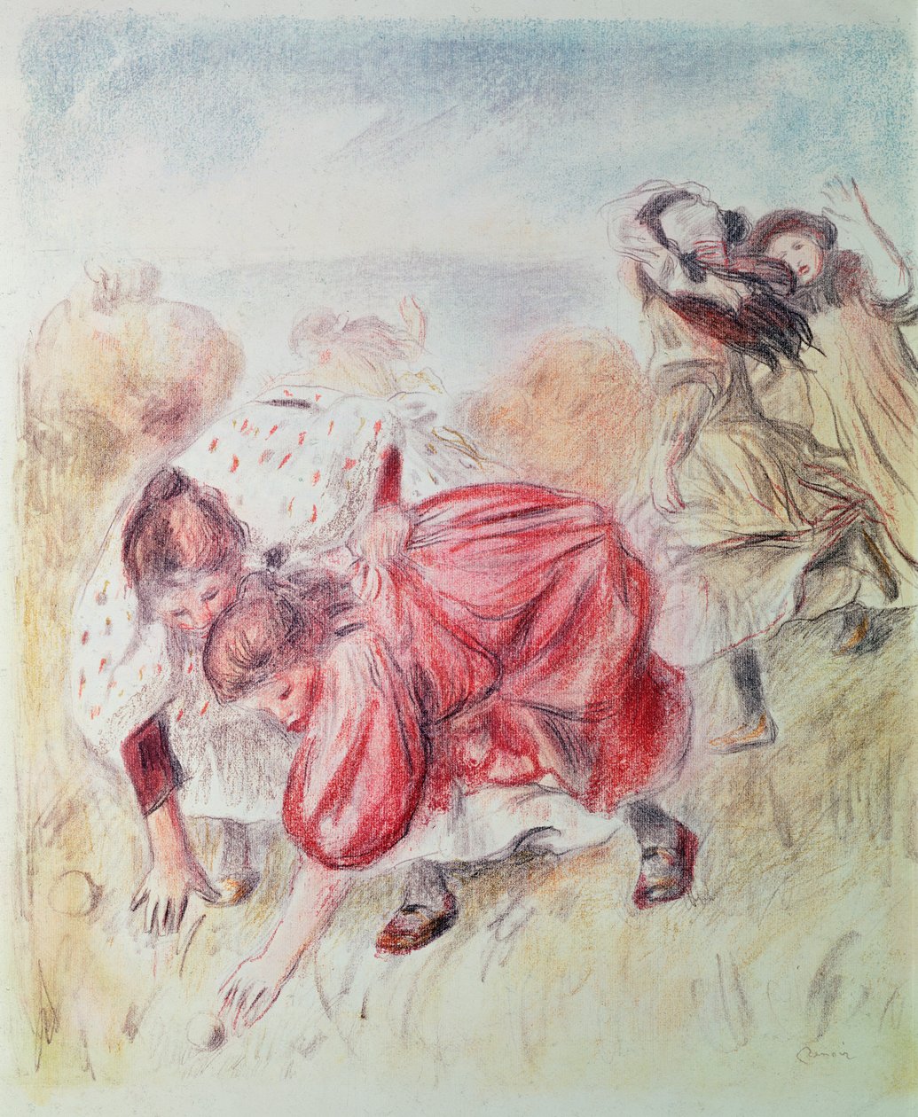 Oynayan Genç Kızlar (renkli kalem) by Pierre Auguste Renoir