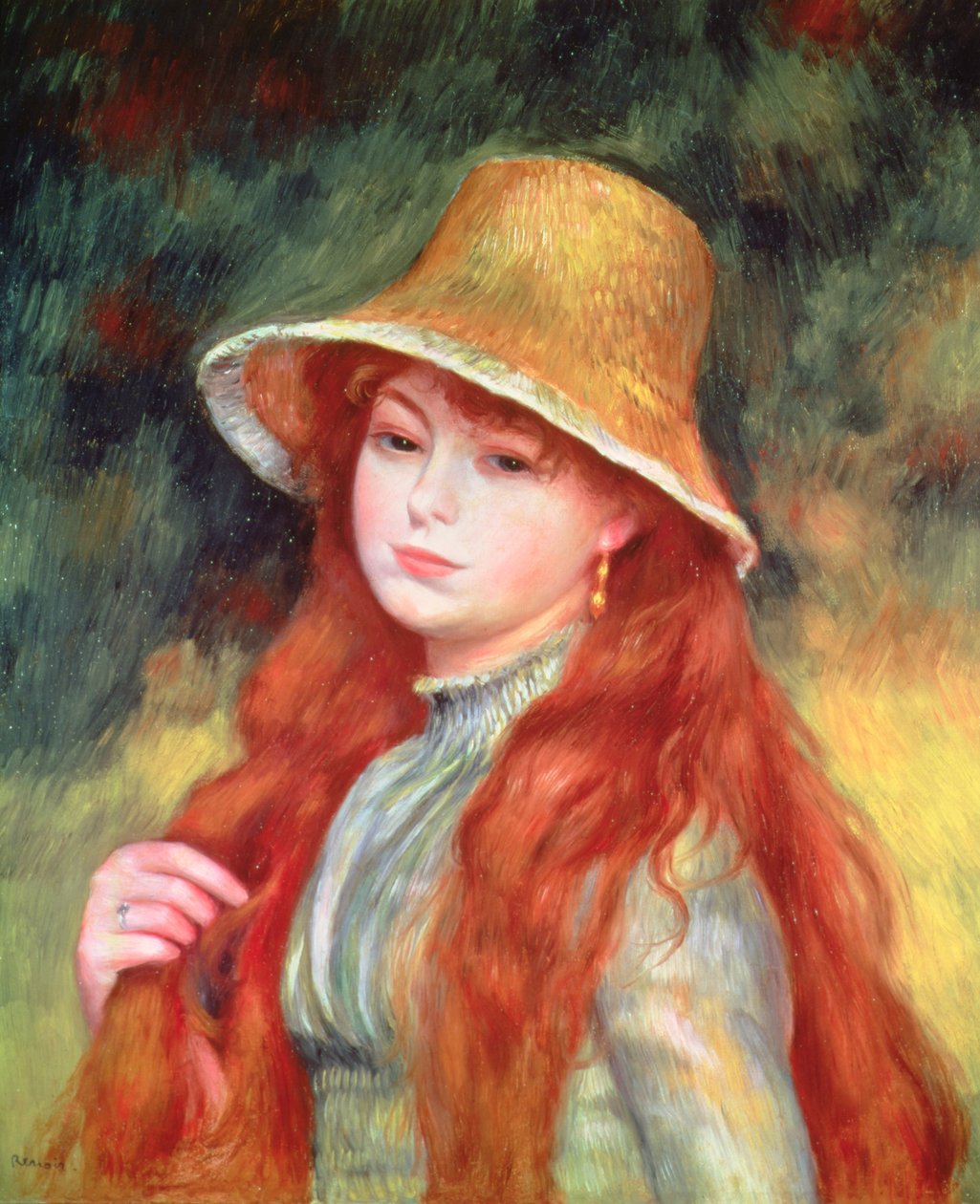 Uzun saçlı genç kız veya hasır şapkalı genç kız, 1884 by Pierre Auguste Renoir