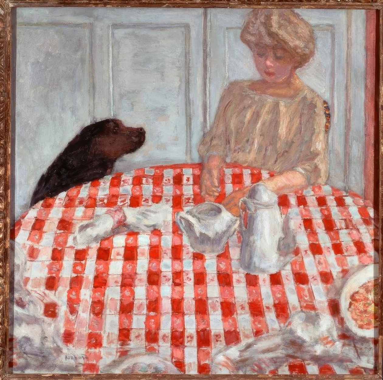 Kırmızı kareli masa örtüsü veya köpek maması by Pierre Bonnard
