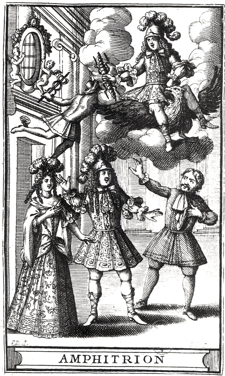 Moliere (1622-73) tarafından Jean Sauve (fl.1660-91) tarafından 1668'de Paris'te basılmış 'Amphitryon' için ön yüz by Pierre Brissart