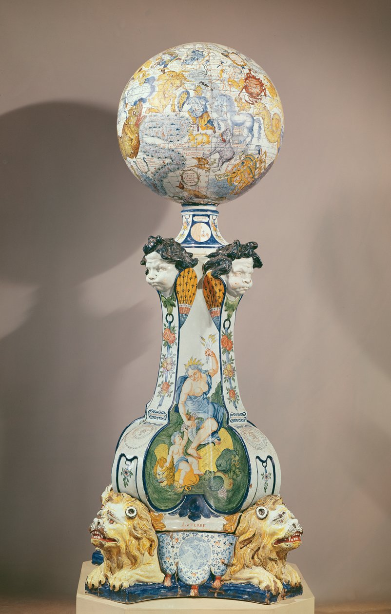 Dört aslanlı bir kaide üzerinde gök küresi, 1725 (seramik) by Pierre Chapelle