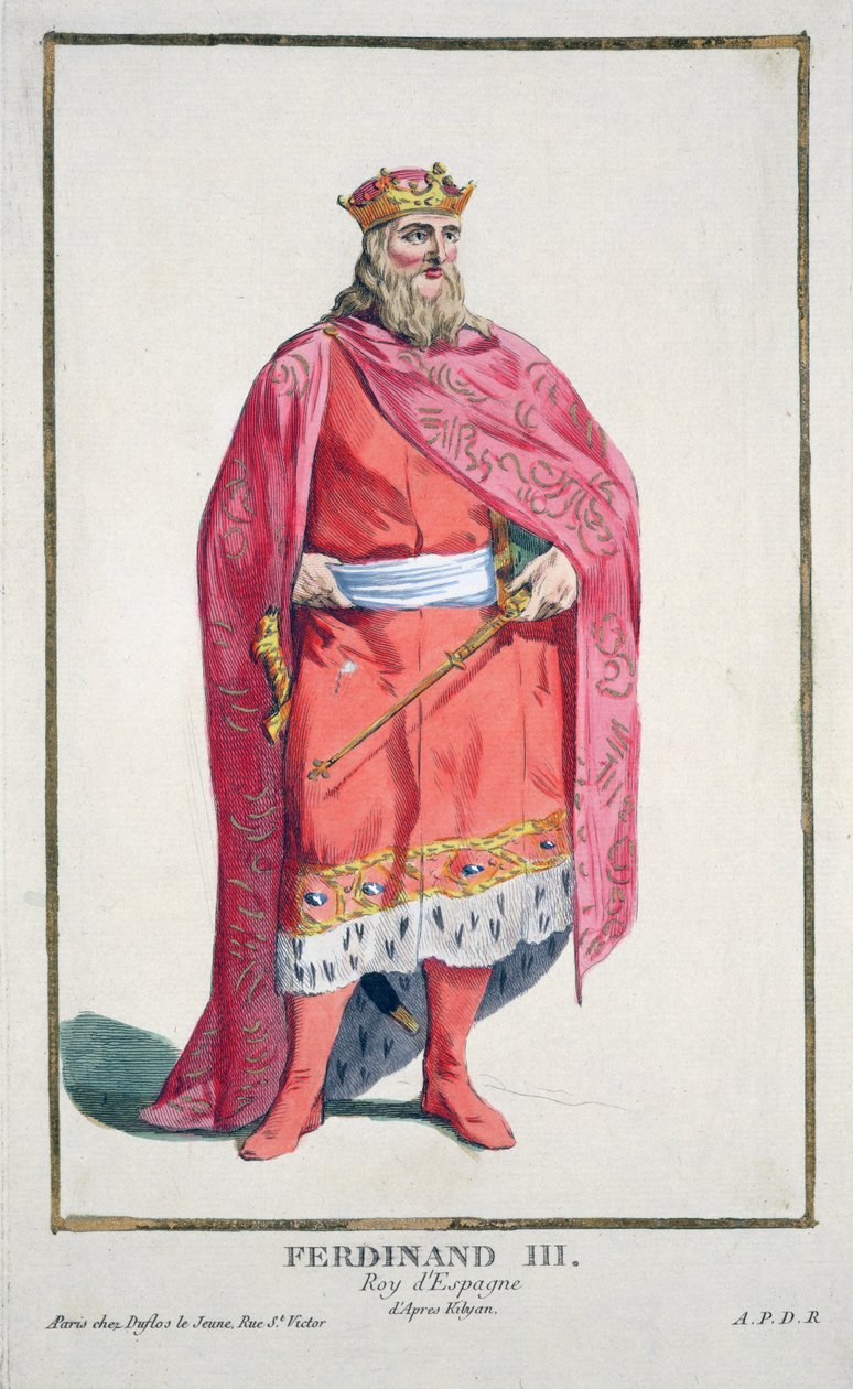 Castile y Leon'lu Ferdinand (1217-52) 'Receuil des Estampes, Representant des Rangs et les Dignites, Costume of All Existing Nations'dan, 1780'de yayınlandı (el renkli gravür) by Pierre Duflos
