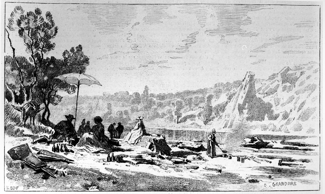 George Sand, Creuse kıyısında öğle yemeği yerken, 1860 dolayları by Pierre Eugene Grandsire