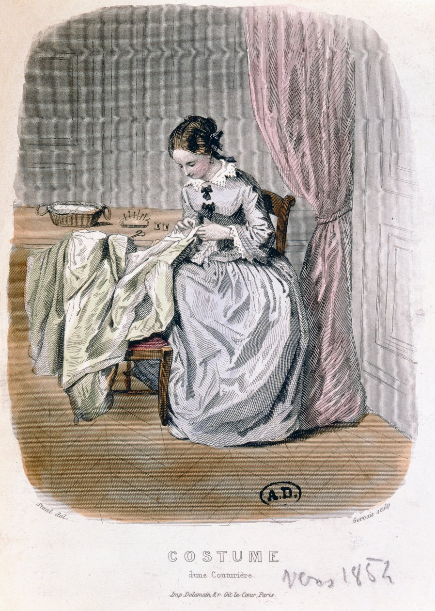 İş Başında Bir Couturier, Gervais tarafından kazınmış (19. yüzyıl) 1854 by Pierre Gustave Eugene Staal