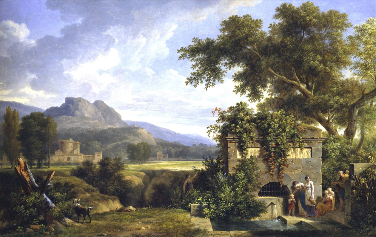 Fıskiyenin Yanında İçen Figürlerle Klasik Peyzaj by Pierre Henri de Valenciennes