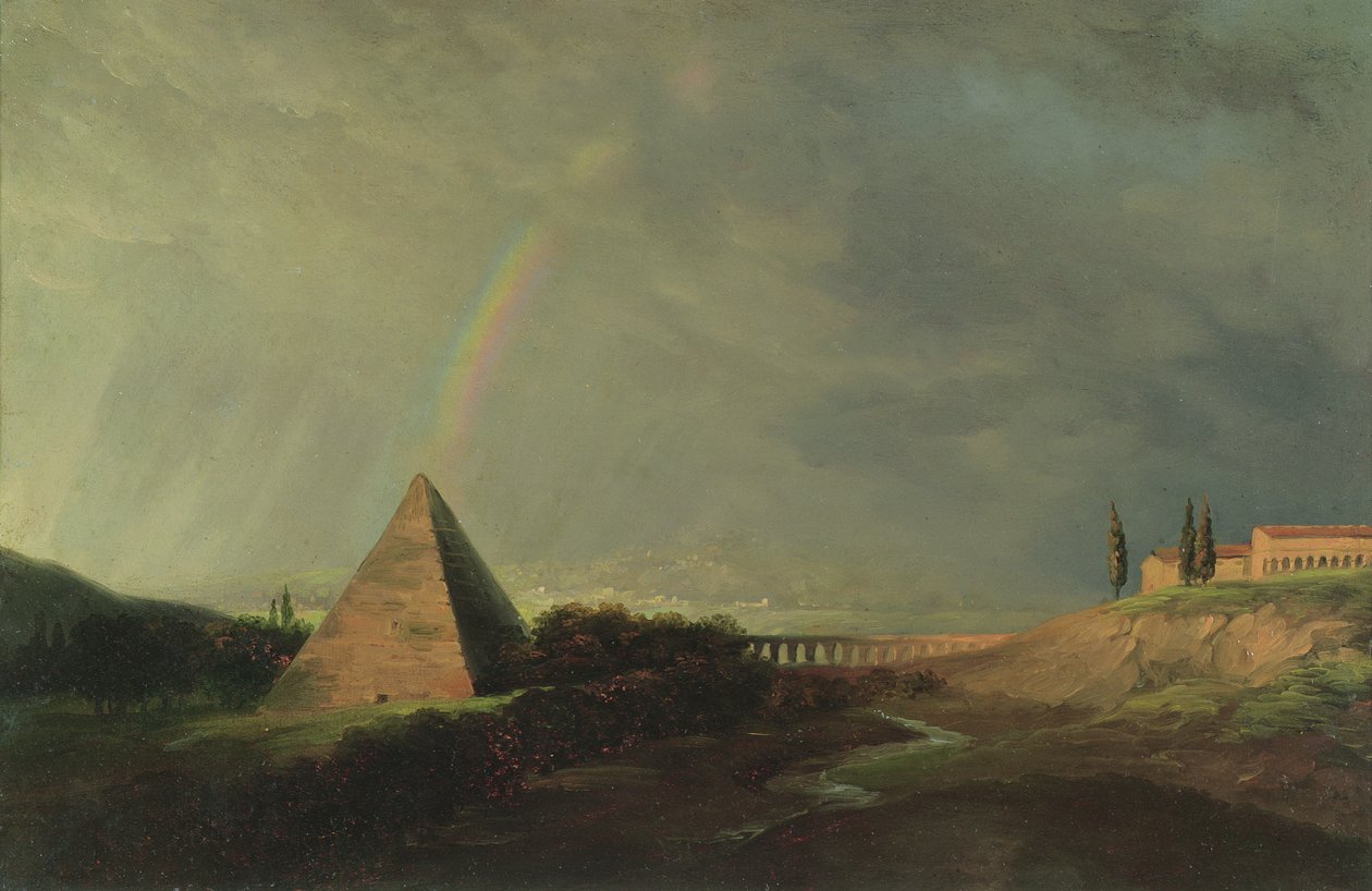 Piramit ve Gökkuşağı (kart üzerine kağıt üzerine yağlı boya) by Pierre Henri de Valenciennes