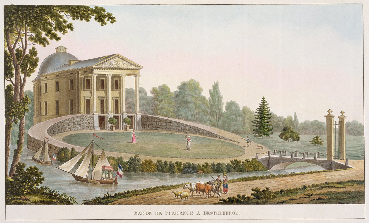 Destelberge'deki Maison de Plaisance, Pierre Jacques Goetghebuer tarafından 'Hollanda Krallığı'nın En Olağanüstü Anıtları, Binaları ve Evlerinin Seçimi'nden, 1827'de yayınlandı (aquatint) by Pierre Jacques Goetghebuer