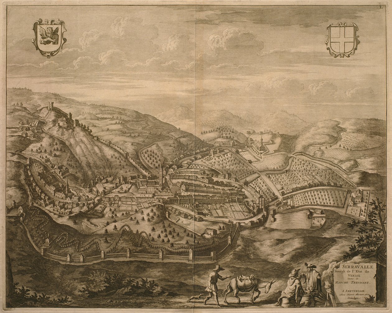 Amsterdam'da Pierre Mortier tarafından yayınlanan 'Les Villes de Venetie', 1704'ten Serravalle Haritası by Pierre Mortier