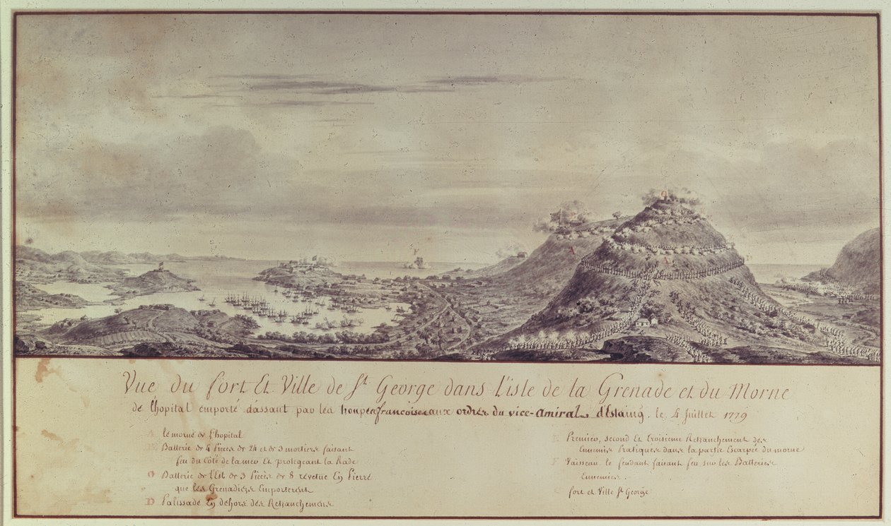 Fransız Yakalama Grenada, 1779 (sulu boya) by Pierre Ozanne