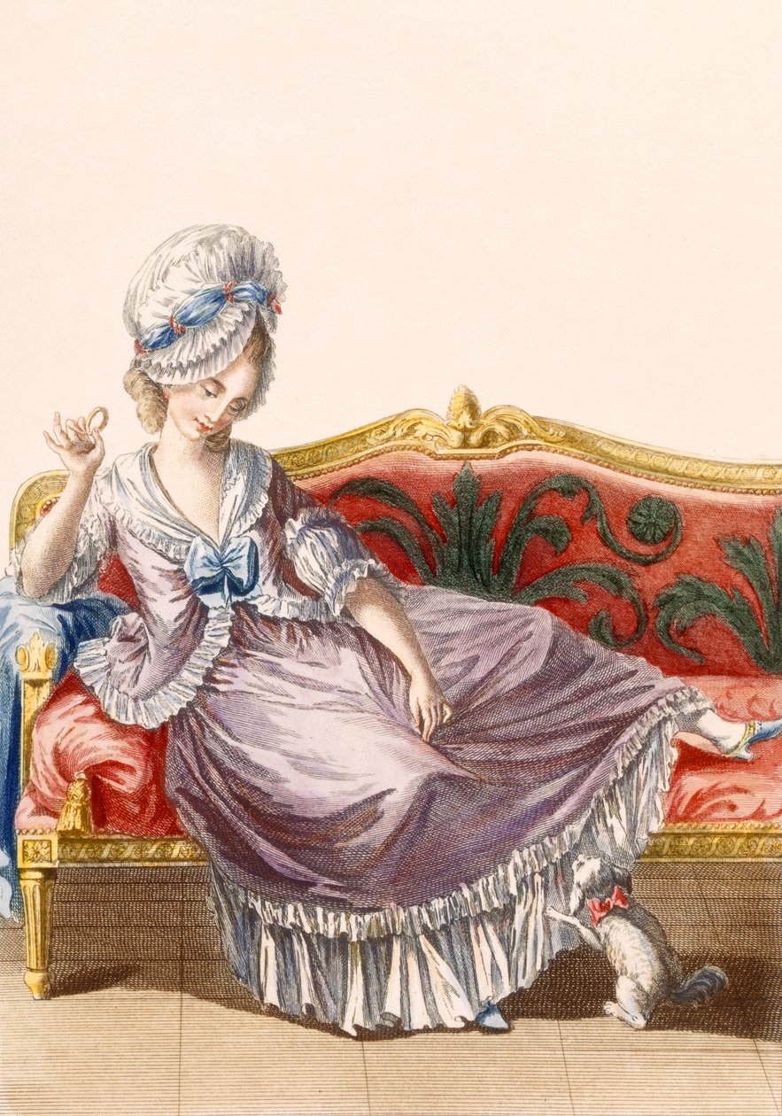 Cavaco a la Polonaise, Dupin tarafından gravür, 'Galeries des Modes et Costumes Francais'den levha, c.1778-87 99:giyim; geleneksel kıyafet; geleneksel kostüm; moda; illüstratör by Pierre Thomas Le Clerc