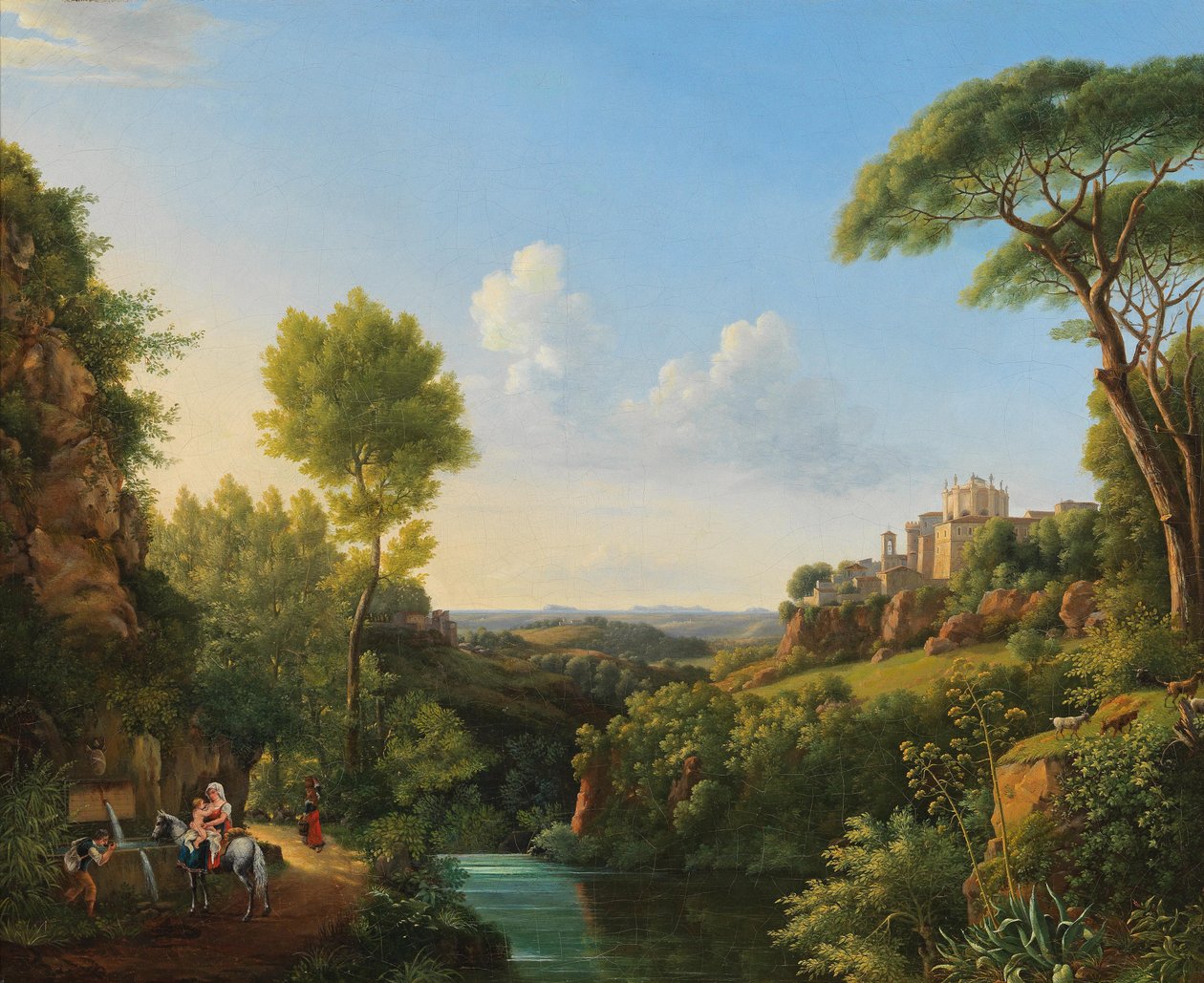 Bir kuyunun yanında gezginlerle İtalyan manzarası by Pierre Athanase Chauvin